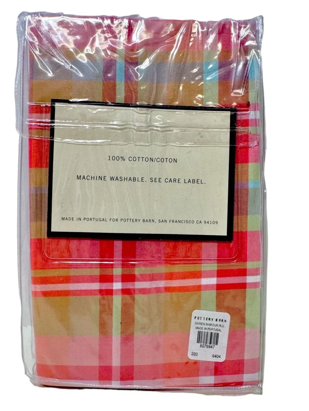 Pottery Barn Vintage Darien Plaid Euro Sham 100% Cotton Retired Pattern New